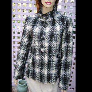 H&M Black/Ivory/Gray Plaid Lined Wool Blend Swing